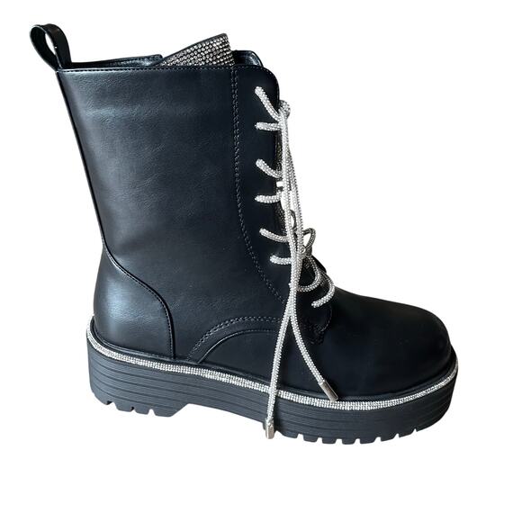 AZALEA WANG Attentive Bootie Women's 7.5 Silver Bling Combat Boots Glam Moto - Picture 7 of 9